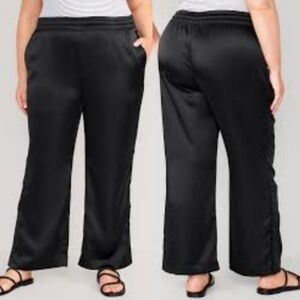 New Old Navy Wide Leg Satin Track Pant In Taupe Charcoal Size Woman's 3X